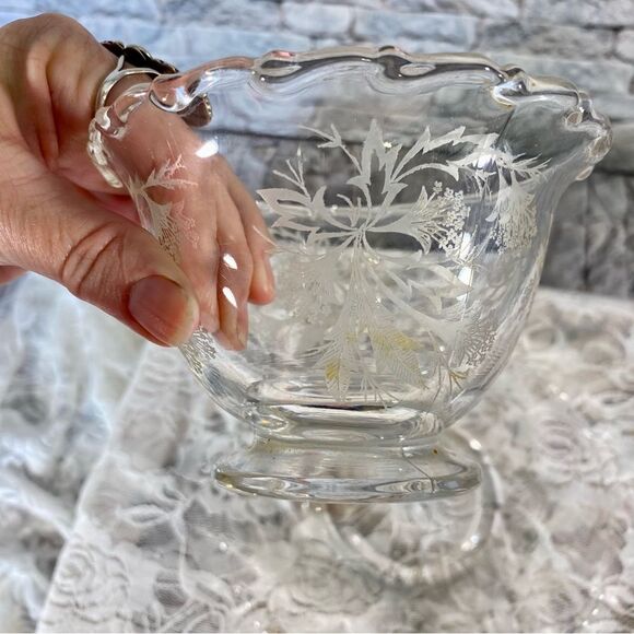 Vintage Crystal Condiment Bowl with Matching Saucer Set of Two - Picture 5 of 7